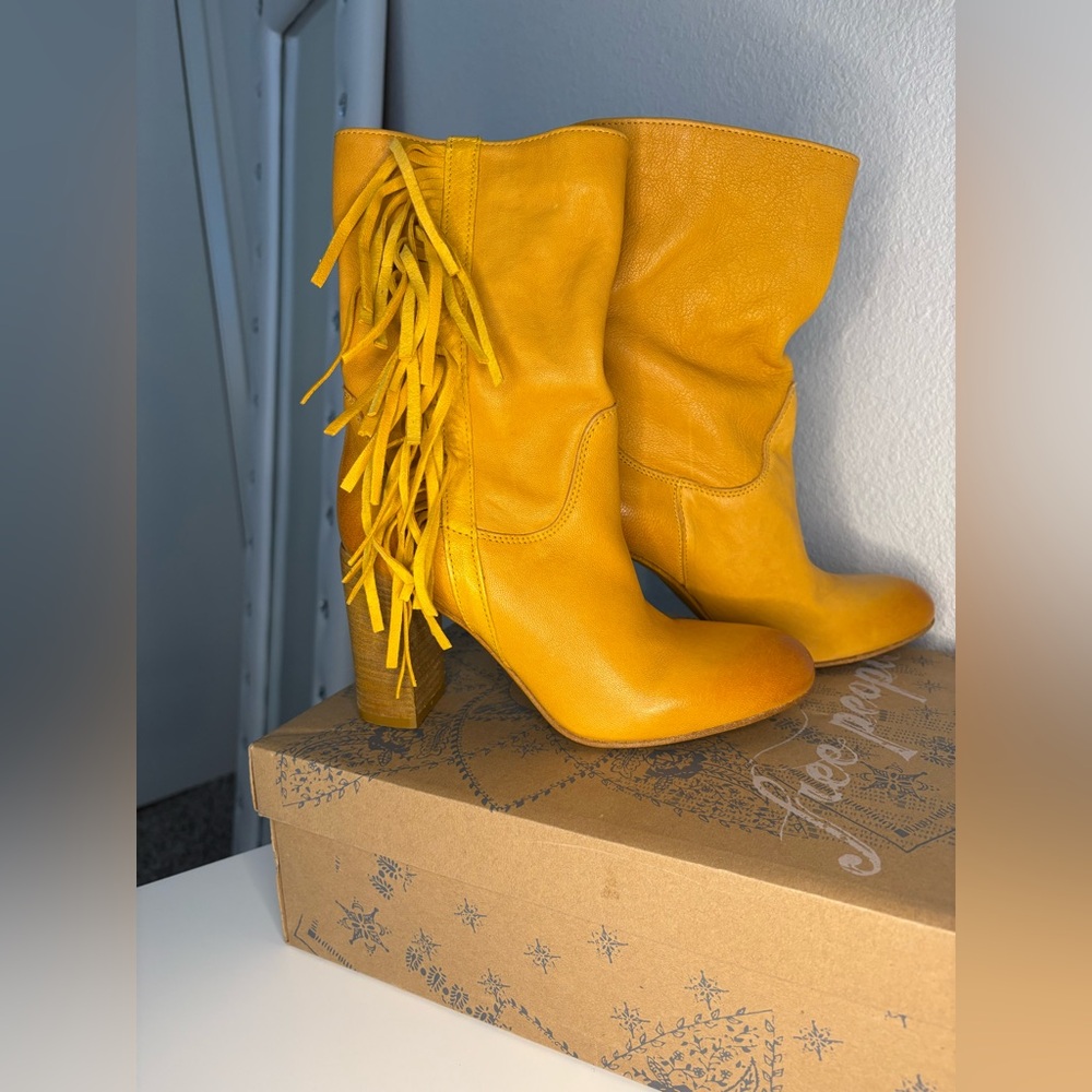 Free People Fringed Booties Gives Coachella Festival Vibes,  Yellow Heeled